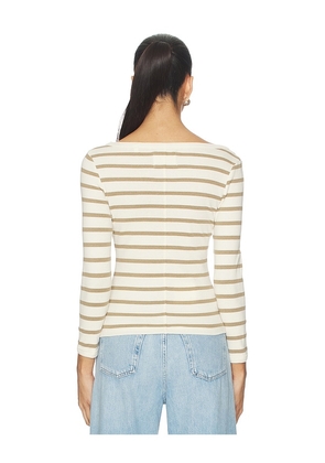 Citizens of Humanity Boat Neck Slim Tee in Cream,Brown. Size M. Also in XS, L.