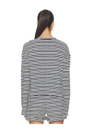 Bobi Drop Shoulder Pullover Top in Navy,White. Size M. Also in XS, S.