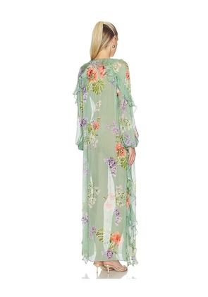 HEMANT AND NANDITA Long Ruffle Kaftan in Green. Size L. Also in S, XXS, XS, M.