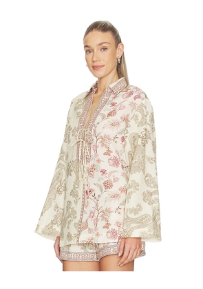 HEMANT AND NANDITA Drop Shoulder Collared Tunic in Neutral. Size L. Also in M, S, XS.