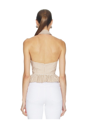 CAROLINE CONSTAS Aya Halter Top in Beige. Size L. Also in S, M, XL.