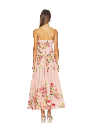HEMANT AND NANDITA Corseted Midi Dress in Peach. Size S. Also in XS, M, XXL.