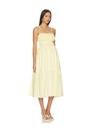 BUMPSUIT Shirred Midi Poplin Dress in Yellow. Size L. Also in XL.