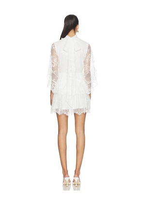 Bardot Norah Ruffle Lace Mini Dress in White. Size 10. Also in 2, 4, 6, 8, 12.