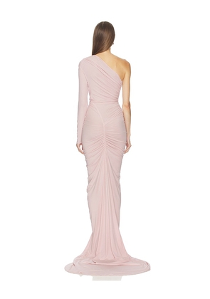 Atlein One Sleeve Ruched Gown in Blush. Size 36/2. Also in 34/0, 40/6.
