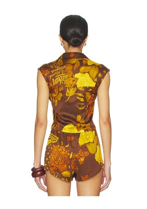 Donde Esteban Veranera Cropped Shirt in Brown. Size L. Also in XS, S, M.