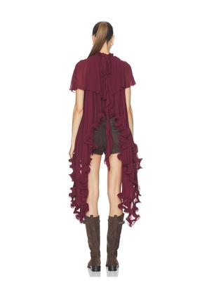 Aniye Records Heren Ruffle Top in Burgundy.