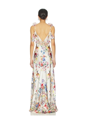Camilla V Neck Bias Slip Dress With Back Frill in Ivory. Size L. Also in M.