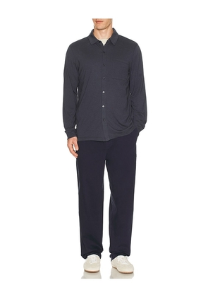 Barefoot Dreams Triblend Button Down Shirt in Navy. Size S. Also in M, L, XL/1X.
