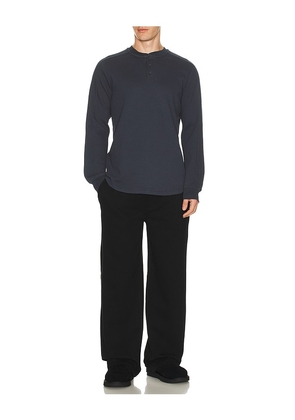 Barefoot Dreams Waffle Thermal Henley in Navy. Size S. Also in M, L, XL/1X.