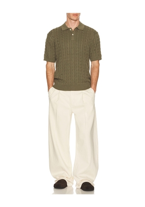 Beams Plus Knit Polo Cable in Green. Size S. Also in L, XL.