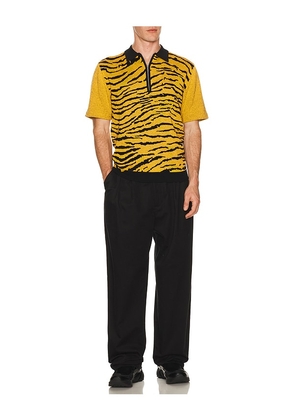 Beams Plus Half Zip Knit Polo Animal Jacquard in Orange. Size S. Also in M, L, XL.