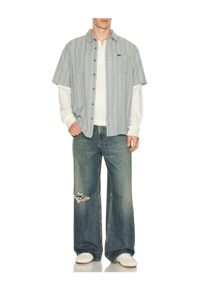 Brixton CRU Striped Dobby Woven Shirt in Blue. Size S. Also in L, M, XL/1X.