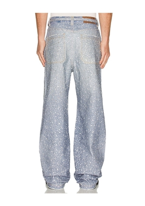 Birth Of Royal Child 3D Printing Washed 20K Swarovski Diamond Boro Pants in Blue. Size S. Also in L, M, XL/1X.