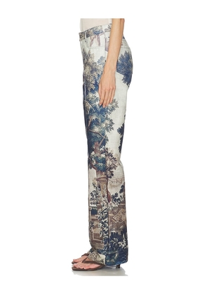Courtney Zheng Tapestry Print Jeans in Blue. Size 10/M. Also in 8/S.