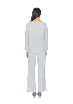 Barefoot Dreams Cozychic Jersey Roll Pullover & Wide Leg Pant Set in Light Grey. Size L. Also in M, S, XL, XS.