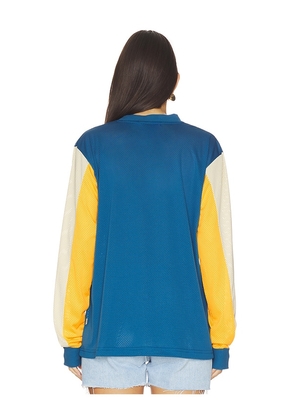 Araminta James Speedway Long Sleeve Tee in Blue,Yellow. Size M. Also in XS, S.