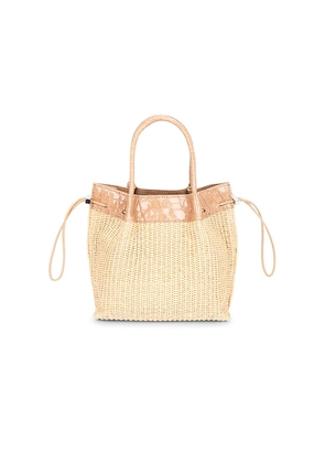 BY FAR Baby Kayla Raffia & Croco Embossed Handbag in Neutral.