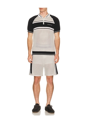 Casablanca Metallic Mesh Stripe Zip Polo in Grey. Size M. Also in L, XL/1X, XXL/2X.