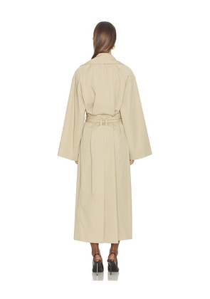 BALMAIN Belted Gabardine Long Trench in Beige. Size 34. Also in 36.