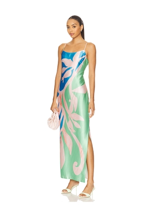 MILLY Lily Floral Vine Satin Dress in Blue,Green. Size 6. Also in 0.