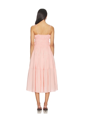 BUMPSUIT Shirred Midi Poplin Dress in Pink. Size L. Also in S, M, XL.