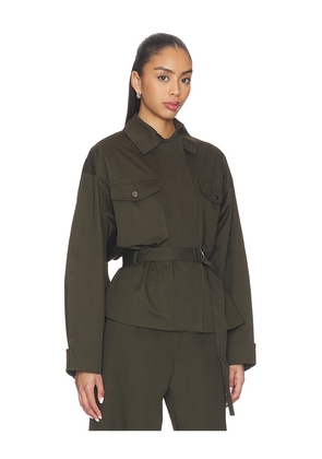 EAVES x Jasmine Tookes Lina Belted Jacket in Olive. Size L. Also in S, XS, M, XL.