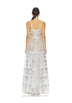 Bronx and Banco Midnight Embellished Gown in Metallic Silver. Size L. Also in XS, S, M, XL.