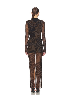 Blumarine Print Net Dress in Brown. Size 36. Also in 38, 40, 42.