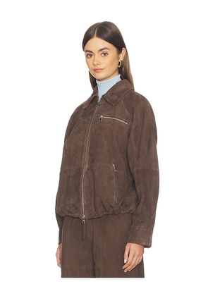 ALIGNE Alex Suede Bomber Jacket in Brown. Size L. Also in S, XS, M, XL.