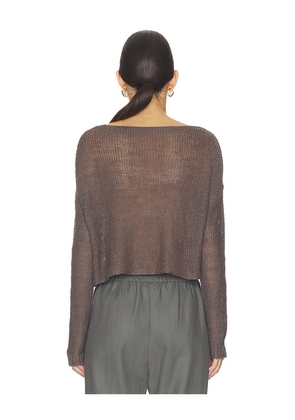 Enza Costa Linen Open Knit Bateau Sweater in Chocolate. Size L. Also in XS, S, M, XL.