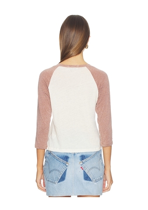 DAYDREAMER It's Bigger in Texas Burnout Raglan Tee in Cream,Mauve. Size L. Also in XS, S, M.