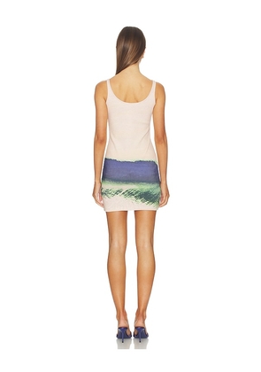 Blumarine Print Jersey Dress in Tan,Royal. Size M. Also in S.