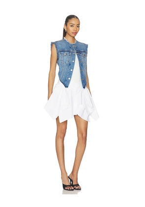 Alexander Wang Prestyle Combo Dress With Denim Vest in White,Blue. Size 0. Also in 2.