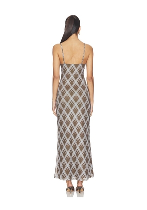 ALL THE WAYS Elaine Maxi Dress in Brown,Light Grey. Size L. Also in XXS, XS, S, M.