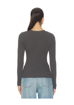 Citizens of Humanity Drea Waffle Henley Top in Charcoal. Size L. Also in XS, S, M.