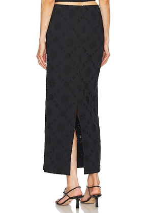 Helsa Eyelet Column Midi Skirt in Black. Size XL. Also in XXS.