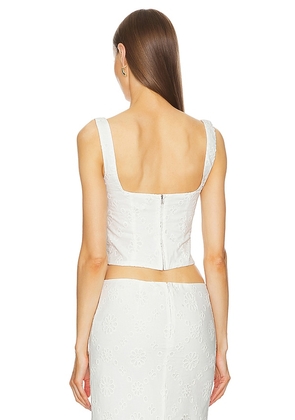 Helsa Eyelet Corset Top in White. Size S. Also in M.
