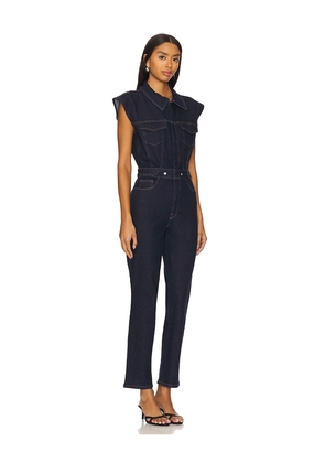 Good American Trucker Jumpsuit in Denim-Dark. Size XS. Also in XXXL/3X, XXXXL/4X.