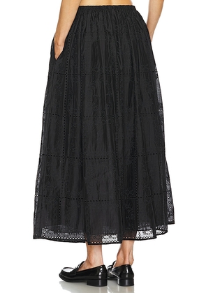 Helsa Handkerchief Midi Skirt in Black. Size XL. Also in L.