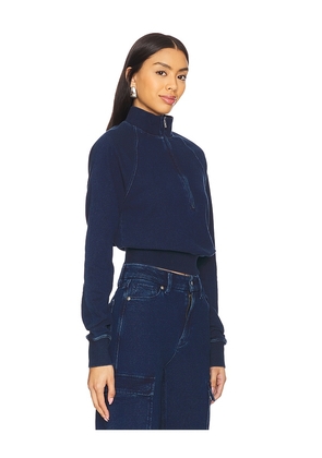 Good American Jeanius Mock Zip Pullover in Blue. Size XS. Also in 5X.