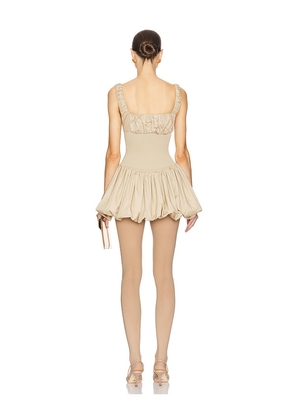 Helsa Rib Mix Puffy Mini Dress in Beige. Size M. Also in L, XL.
