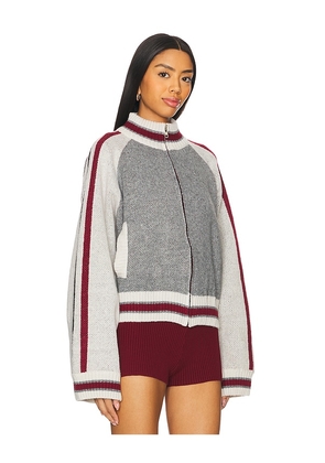 Jaded London Team 85 Knitted Bomber Jacket in Grey. Size M. Also in L.
