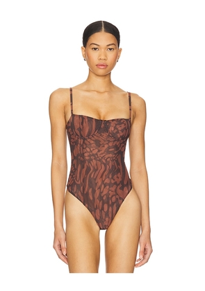 Good American Mesh Bustier Bodysuit in Brown. Size S. Also in XS.