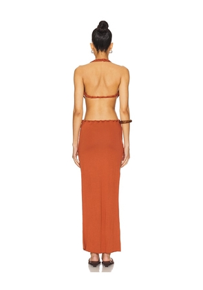 Indah Isla Solid Braided Maxi Dress in Cognac. Size M. Also in S.