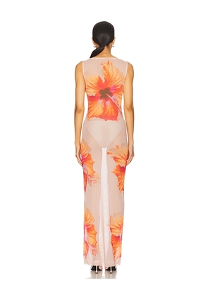 Good American Gauze Mesh Maxi Dress in Neutral,Orange. Size M. Also in XS, S, L.