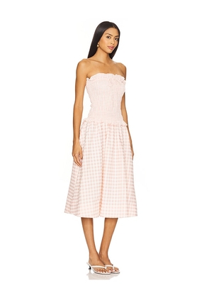 For Love & Lemons Petal Gingham Midi Dress in Peach. Size M. Also in S, L.