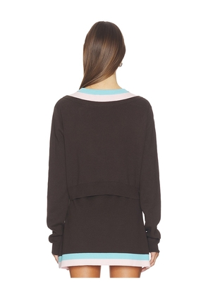 Kate Barton Illusion Layered Cardigan in Chocolate. Size M. Also in XS, S, L.