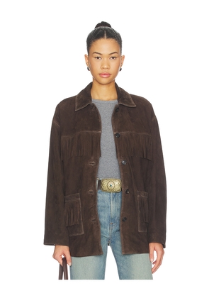 NILI LOTAN Foudre Fringes Suede Jacket in Brown. Size L. Also in M, XS.