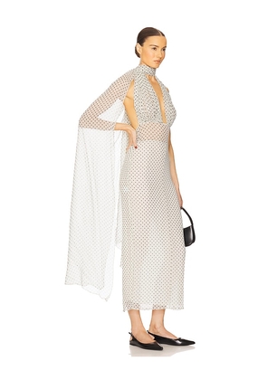 Helsa The Scarf Dress in Printed Silk Chiffon in White. Size M. Also in L, S, XL, XS, XXS.